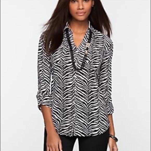 Talbots Nantucket Zebra Print Roll Tab Sleeve Top - Picture 3 of 10